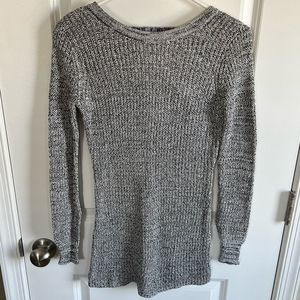 NWT Say What Light Gray and Black Sweater with Back Cutout Design, Size Small